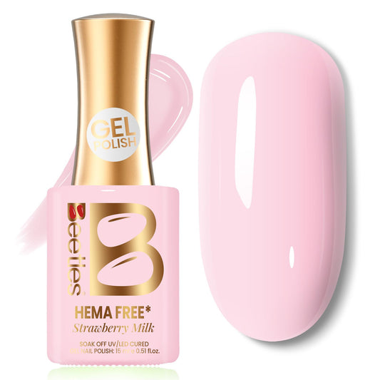 Beetles Gel Polish front bottle showing milky pink shade and clear labeling for easy selection
