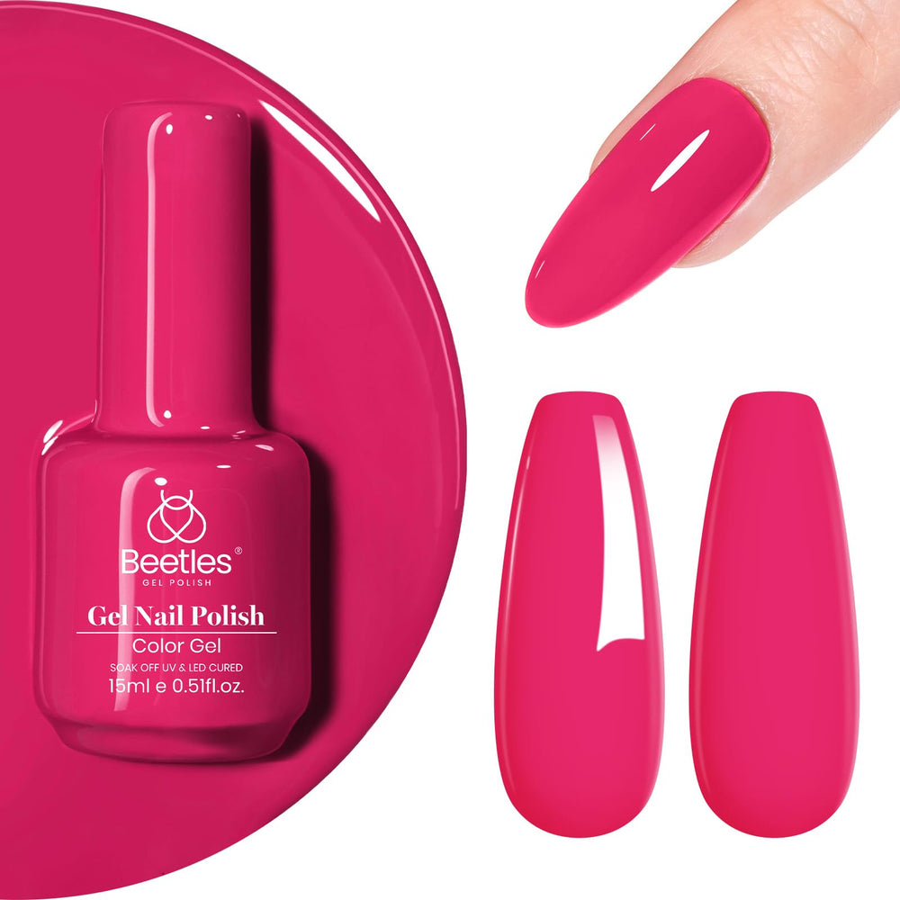 Beetles bottle front view showing hot pink neon color and 15ml size benefit