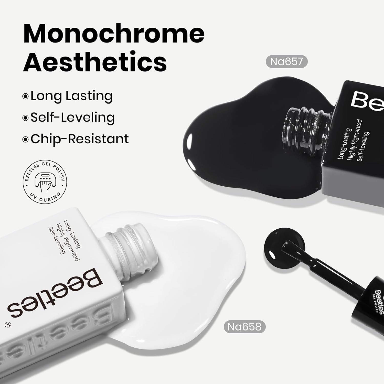 beetles polish swatches of black and white showing full opacity and high gloss