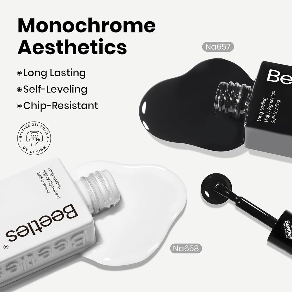 beetles polish swatches of black and white showing full opacity and high gloss