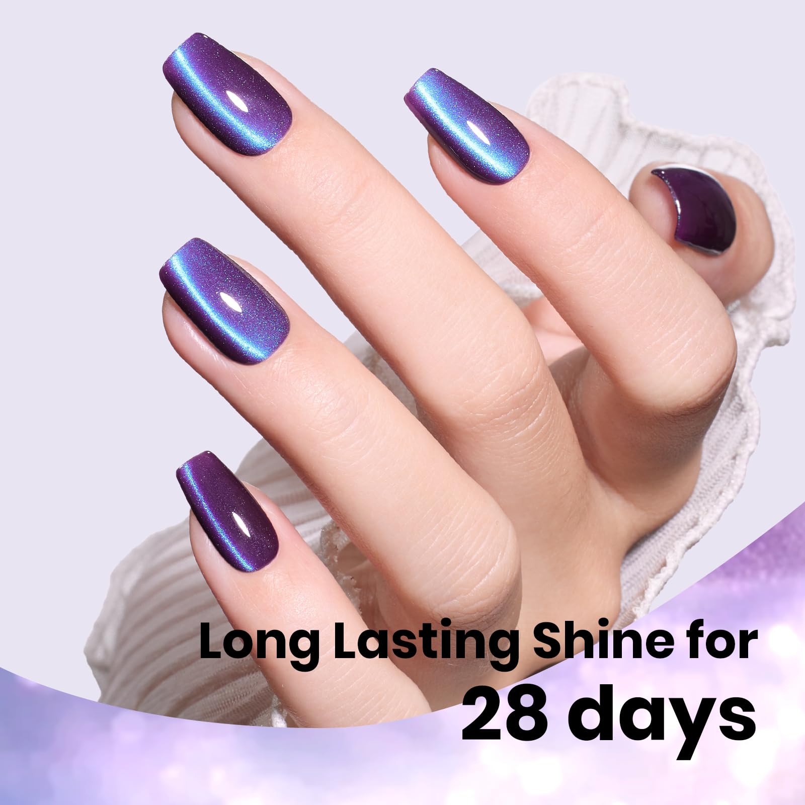 Beetles polished nails in use with mystical purple-blue shift for striking looks