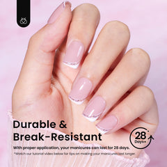 beetles application on model hand demonstrating quick press-on convenience