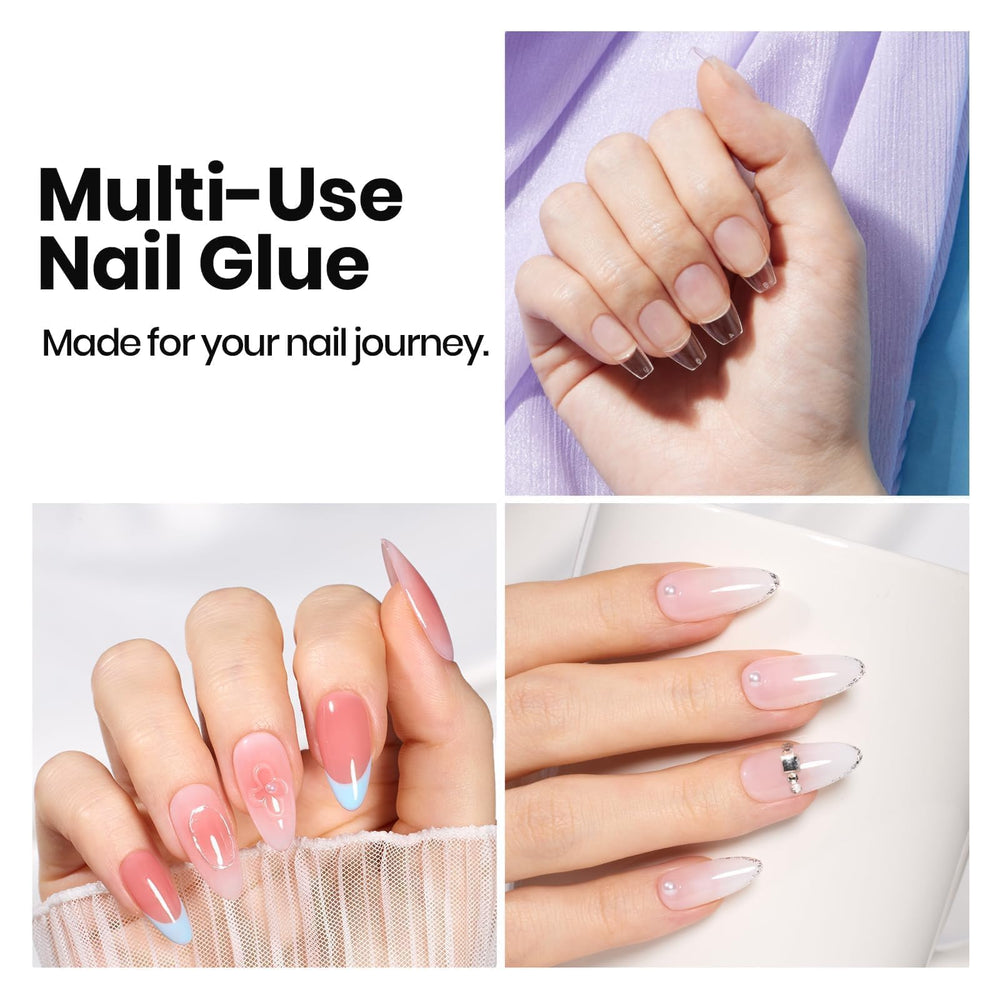 beetles used on clear press-on nails showing seamless, secure fit