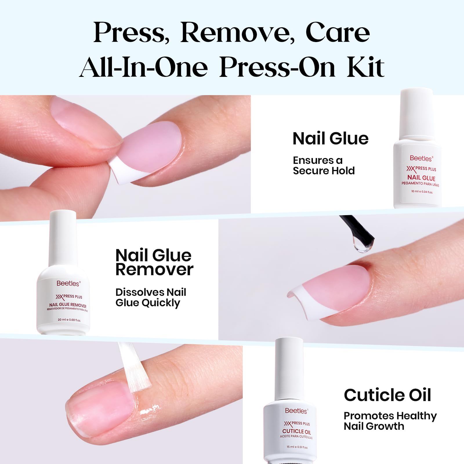 Beetles 224 press-on nails spread showing color variety and value