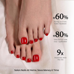 beetles press-on toes applied on feet demonstrating instant polished look