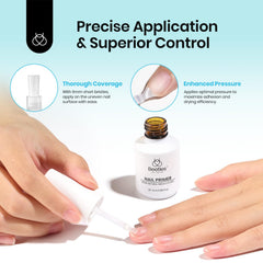 Beetles primer being brushed onto a natural nail for stronger bond