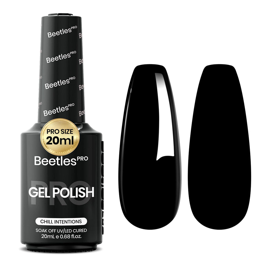 Beetles Gel Polish front bottle view showing deep Audrey black and professional finish