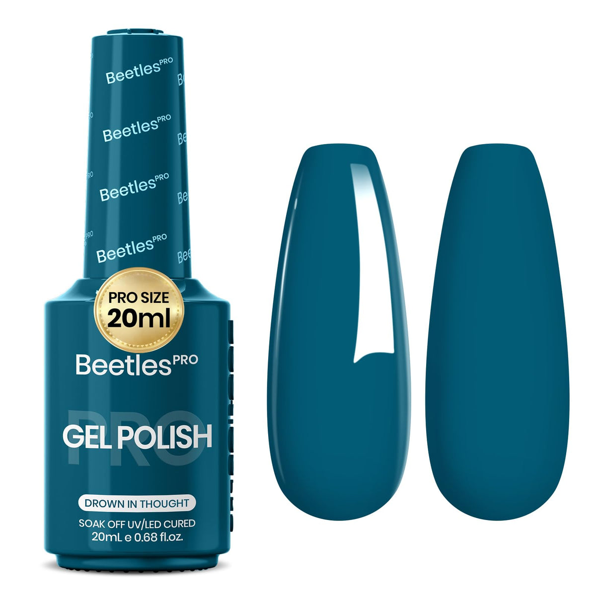 beetles Gel Polish front bottle showing teal color and professional packaging benefit