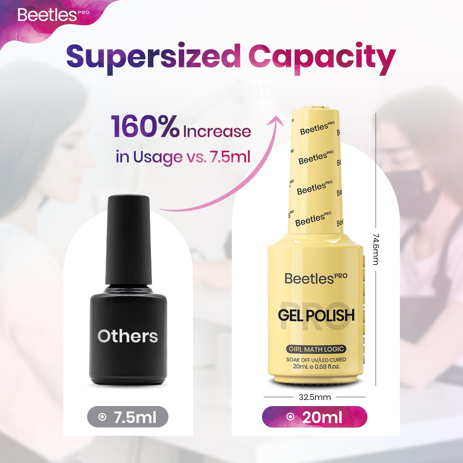 Beetles PRO bottle beside LED lamp showing proper curing setup for long-lasting shine and durability