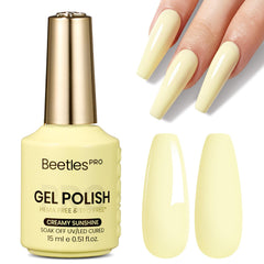 Beetles Pro pastel yellow front bottle showing shade and 15ml size benefit