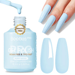 Beetles Pro bottle front view showing pastel blue shade and brand clarity