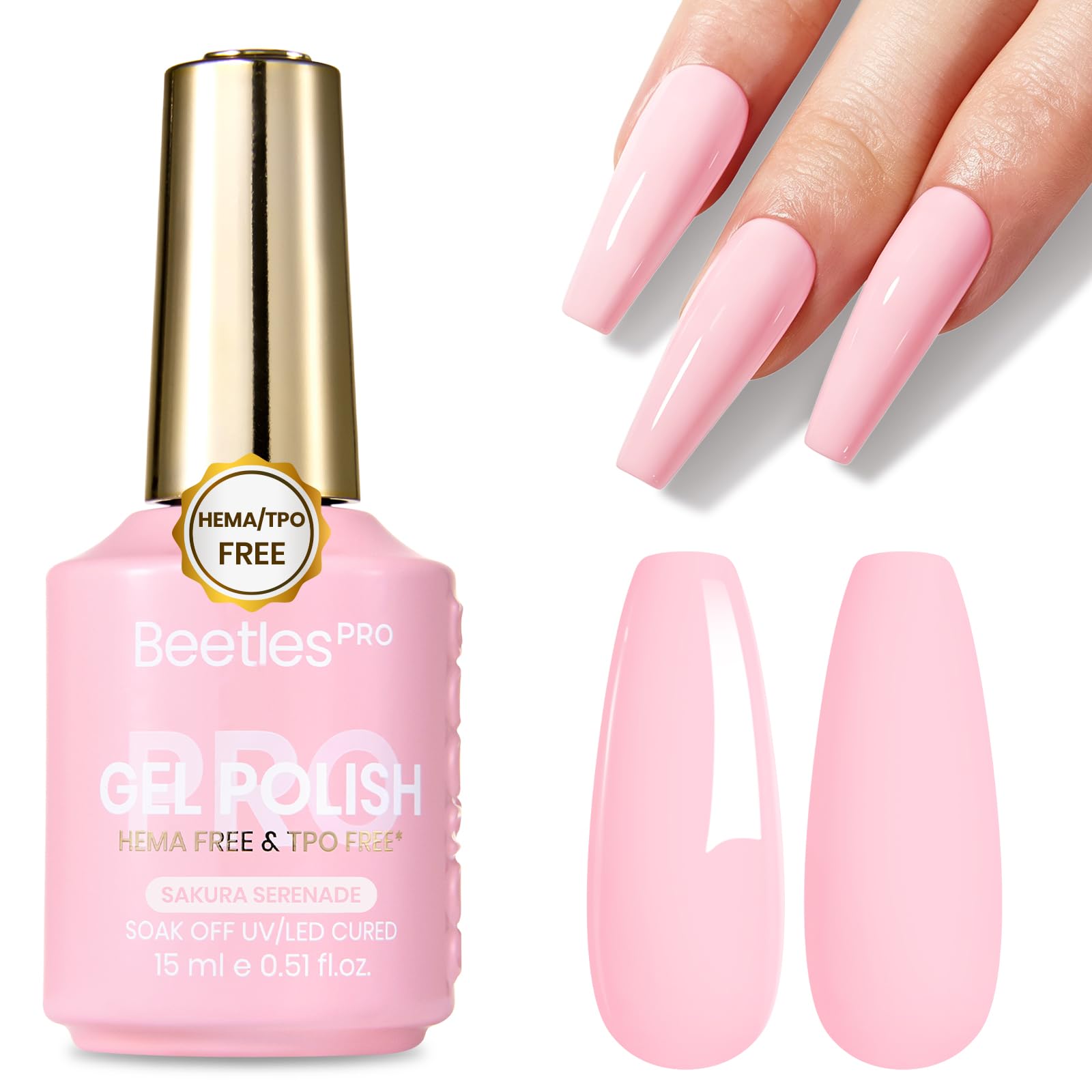 Beetles Pro bottle front view showing milky pink color and professional finish