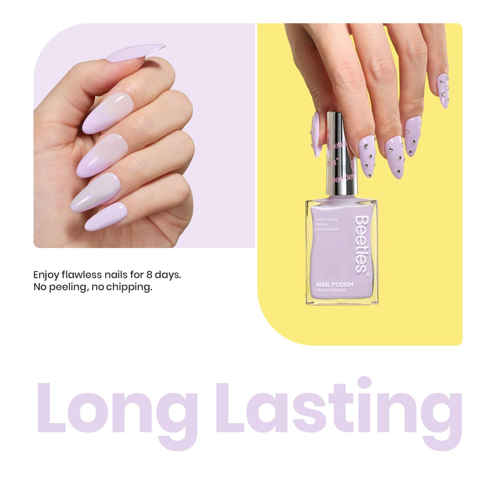 beetles gel polish swatch on nail tip showing true lilac shade and shine