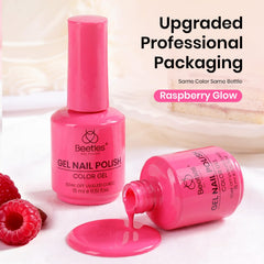 beetles Raspberry Mousse applied on hands in a lifestyle scene, bright nails that complement outfits