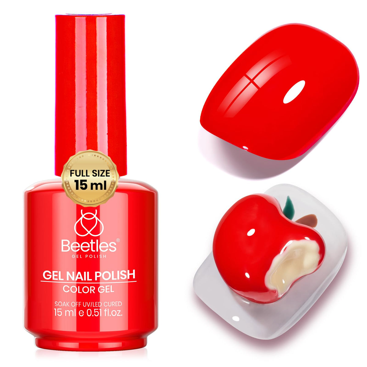 Beetles Gel Polish front bottle showing heatwave red and quick selection benefit