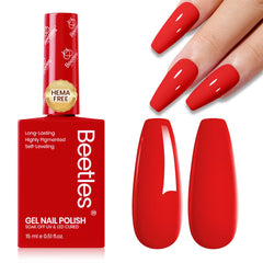 beetles gel polish bottle front showing vibrant red shade and easy identification