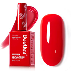 beetles Gel Polish front bottle showing vivid crimson, easy shade selection benefit