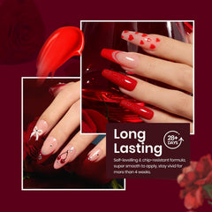 Beetles on nails in use classic red manicure, salon-quality shine benefit