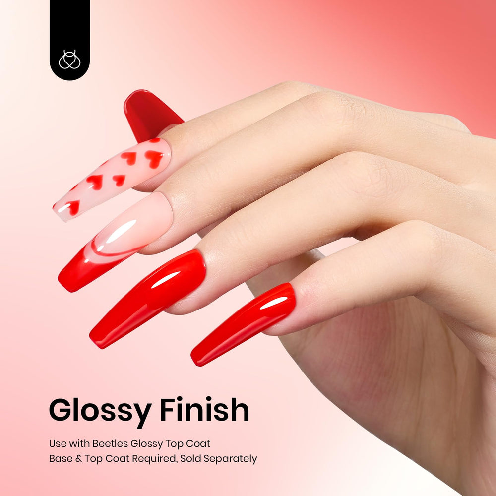 beetles gel polish swatch fan with multiple strokes showing true scarlet shade accuracy