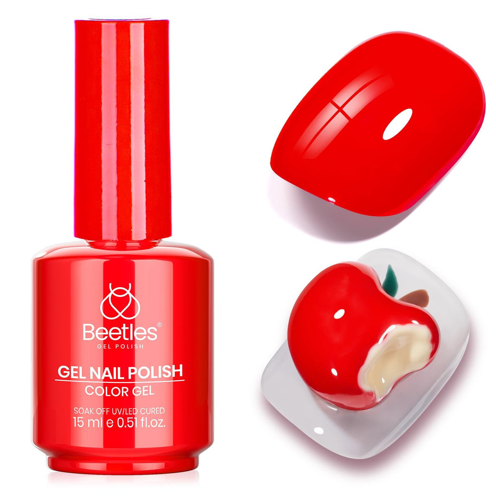 Beetles Gel Polish bottle next to ruler showing 15ml size and travel-friendly benefit