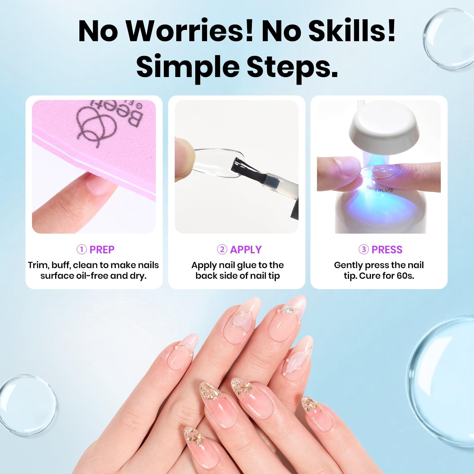 Beetles Gel Polish securing rhinestones on nail art showing reliable hold and decorative sealing benefit