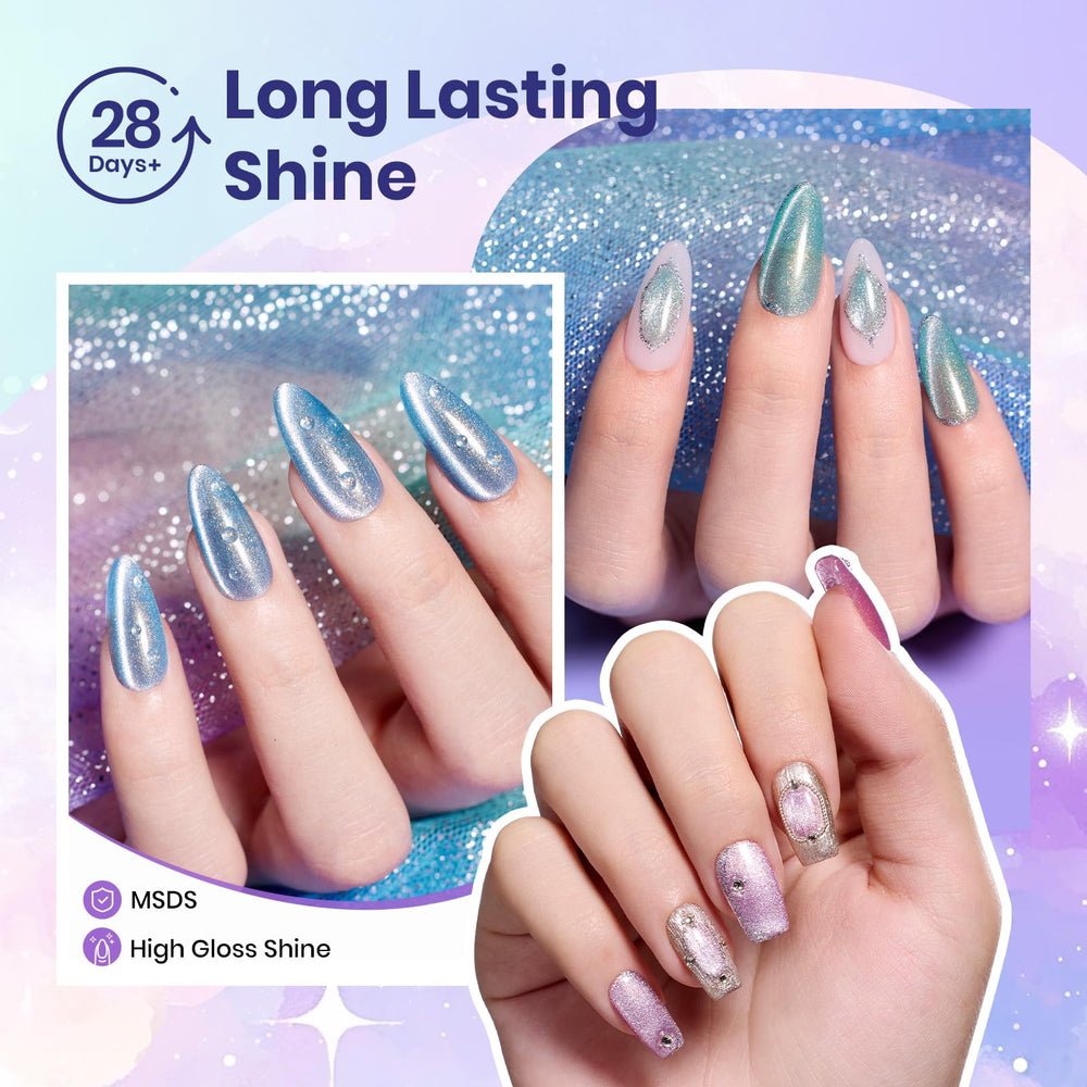 Beetles nails in use showing cured cat-eye finish for long-lasting gloss