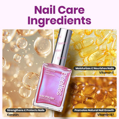 Beetles polish on fingernail showing romantic glossy manicure result