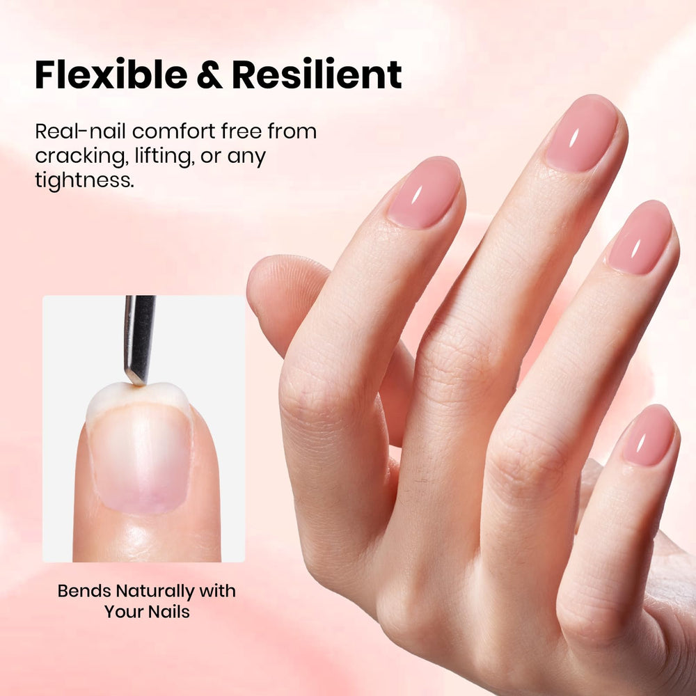 Beetles brush applying rosy nude gel demonstrating easy, streak-free strokes