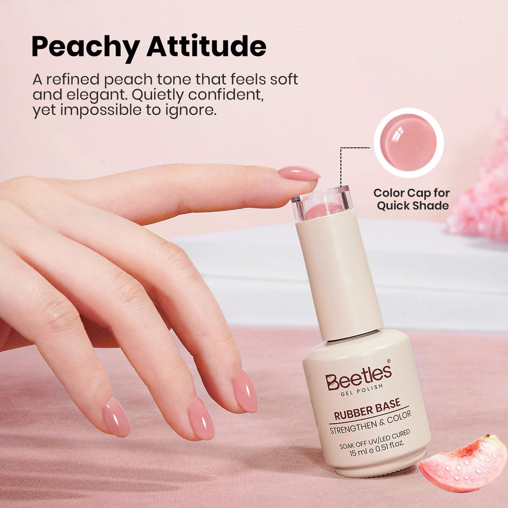 Beetles nail tip swatch of rosy nude pink displaying sheer coverage and natural effect