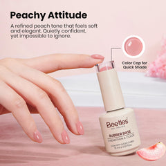 Beetles nail tip swatch of rosy nude pink displaying sheer coverage and natural effect