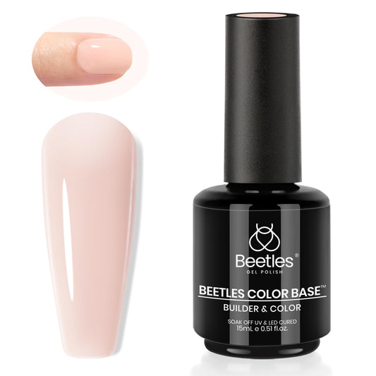 Beetles Rubber Base Gel front bottle showing neutral nude-pink shade and capacity