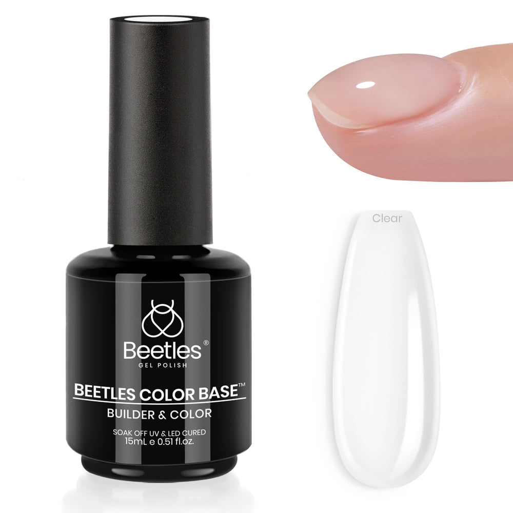 beetles rubber base gel front bottle showing clear builder gel and compact size benefit