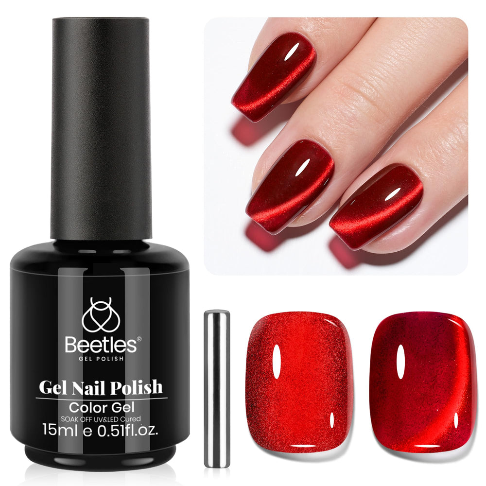 beetles bottle front view showing ruby red shade and portable size benefit