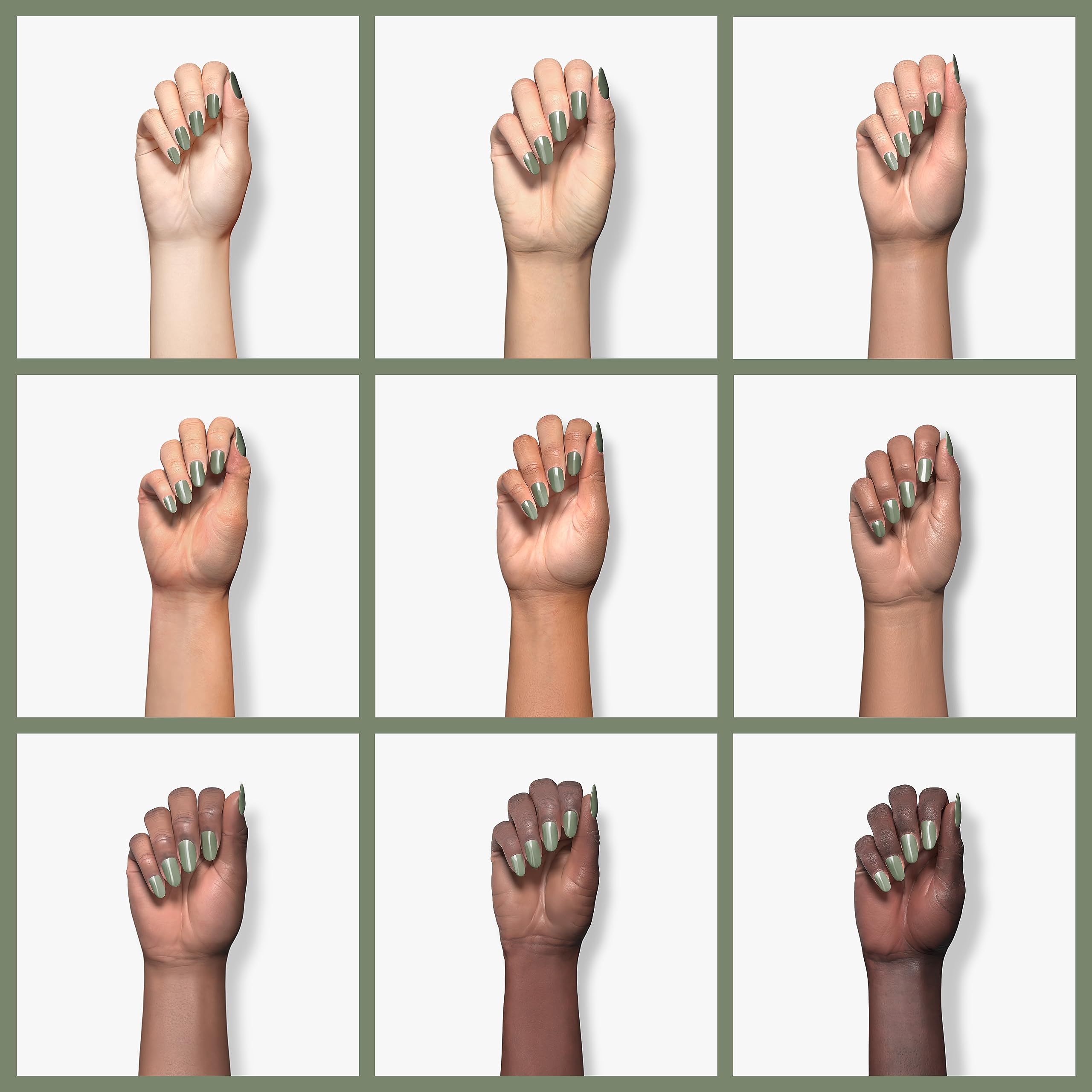 beetles nail swatches displaying several cured sage green shades for selection help
