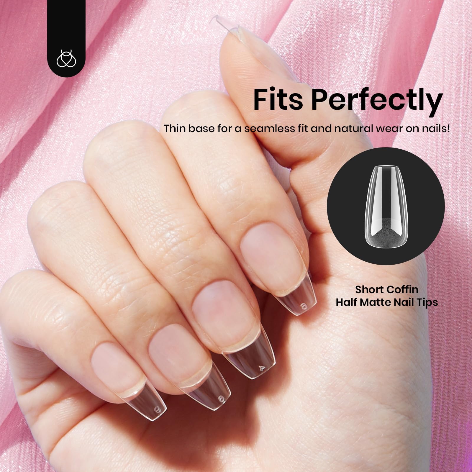 beetles gel polish nail tip beside a coin to show scale and short coffin length benefit