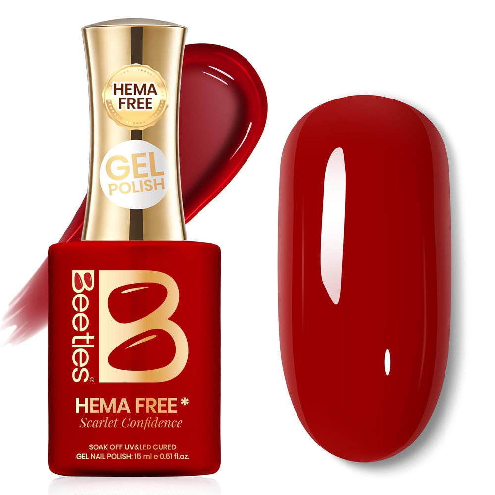 Beetles label closeup with ingredients text showing HEMA-free formula transparency benefit