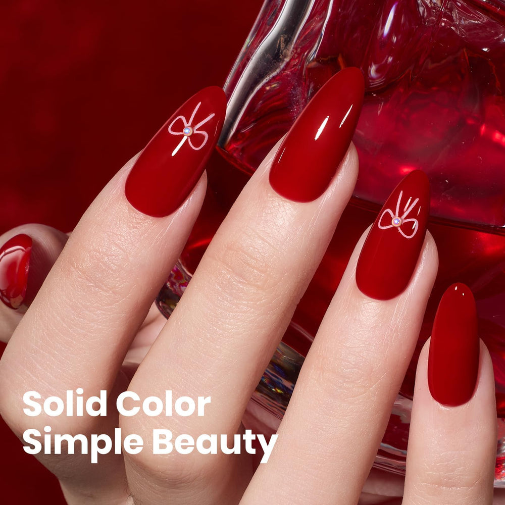 Beetles red swatch on nail wheel displays color payoff and salon-ready finish benefit