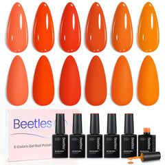 beetles front lineup showing five sunset gel polish shades for bold color