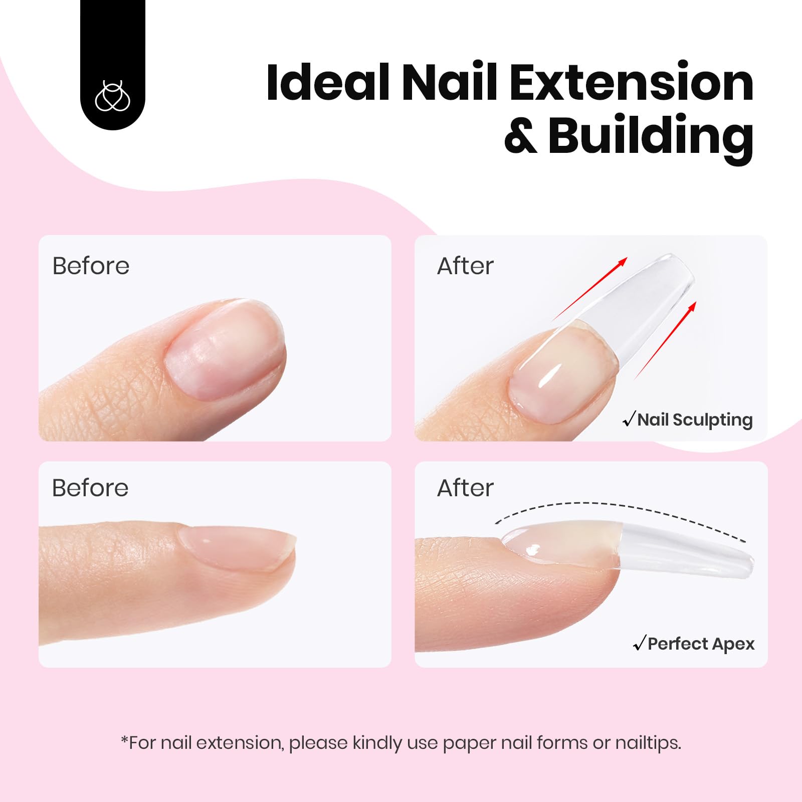 Beetles finished sculpted nail extensions showing strong C-curve and glossy finish