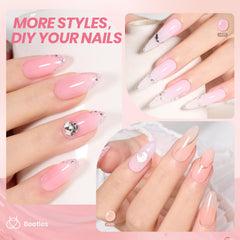 Beetles Gel Polish swatches on white card displaying six milky pink tones, helpful for selection