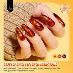 Beetles Gel Polish five translucent shades laid out flat to reveal warm fall color range