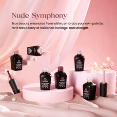 beetles labeled lineup of six neutral pink and brown gel polishes for easy choice