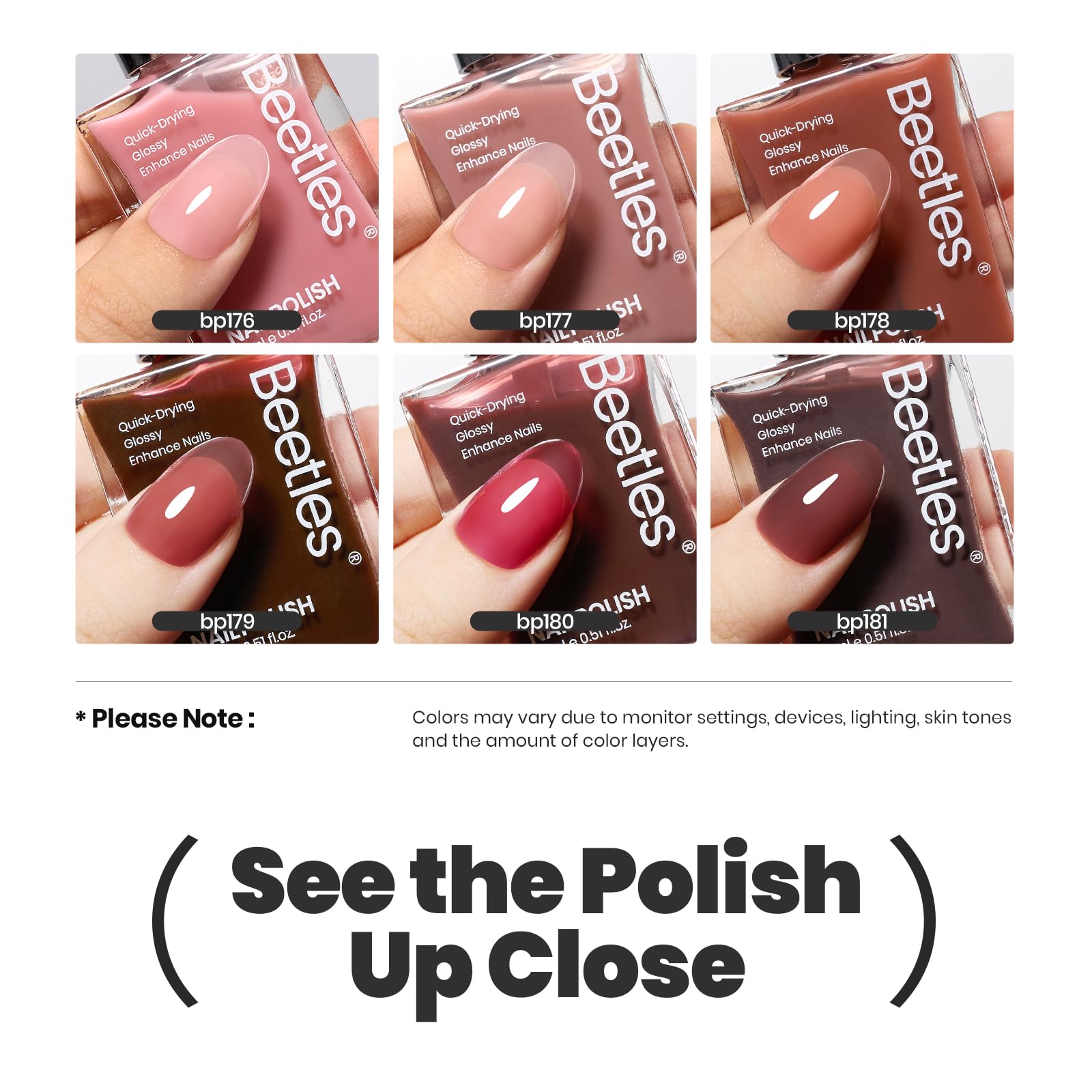 beetles swatches on press showing six sheer pink shades for color choice