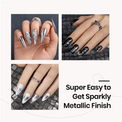Beetles Gel Polish before and after nails showing dramatic chrome transformation