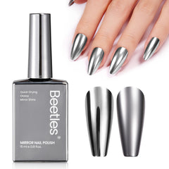 Beetles bottle front view showing mirror silver finish and compact 15ML size benefit