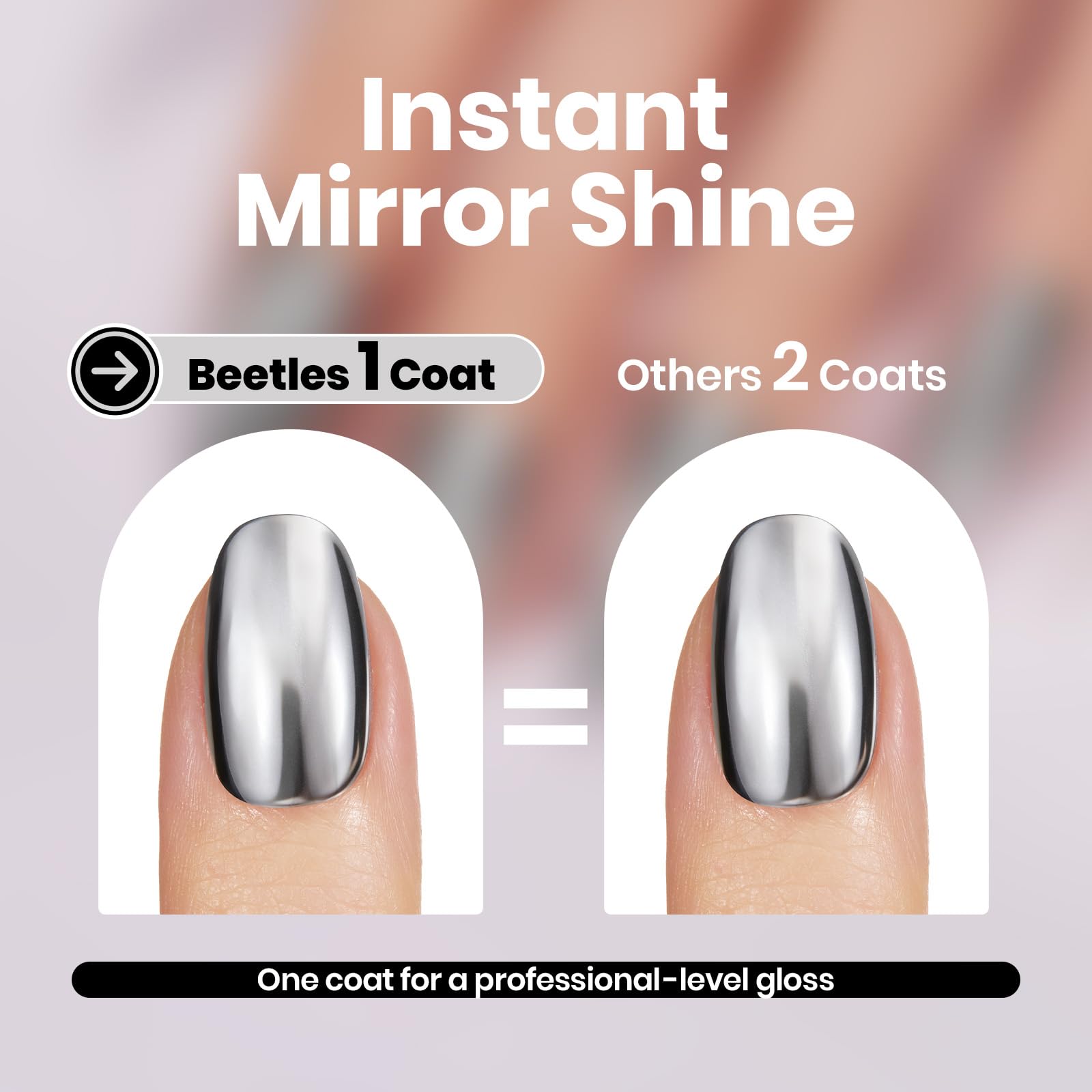 Beetles silver swatch on nail tip demonstrating chrome reflectivity and high gloss