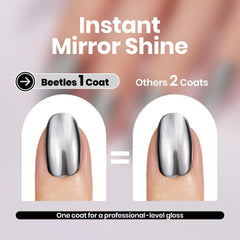 Beetles silver swatch on nail tip demonstrating chrome reflectivity and high gloss