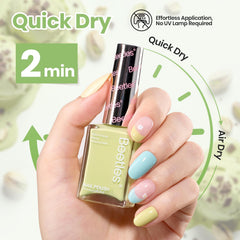Beetles single nail with pistachio accent demonstrating vivid pastel pop and glossy finish
