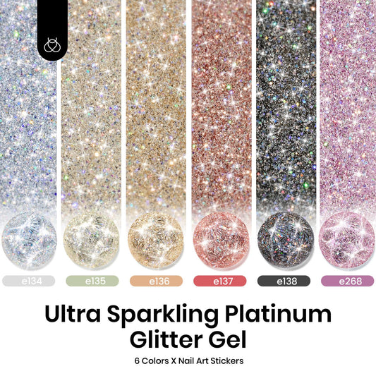 Beetles Gel Polish six bottles top view displaying varied diamond shine colors for creative mixing
