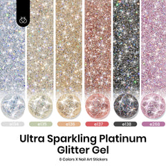 Beetles Gel Polish six bottles top view displaying varied diamond shine colors for creative mixing